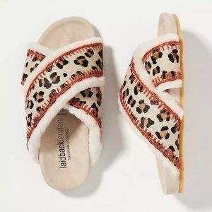 NIB Laidback London Anthropologie Cali Suede Slippers Slide Sandal Leopard sz 7
